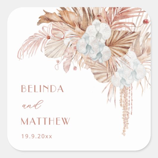 Boho Chic Botanisch | Bruiloft Vierkante Sticker (Voorkant)