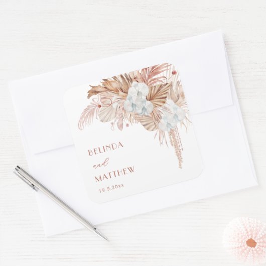 Boho Chic Botanisch | Bruiloft Vierkante Sticker (Envelop)