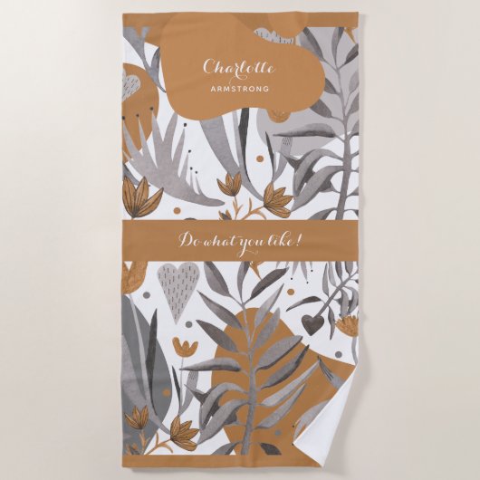 Boho Chic Botanische Bloemen Naam en Quote Strandlaken (Voorkant)