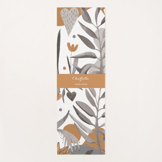 Boho Chic Botanische Bloemen Ontwerp met Naam Yogamat (Voorkant)