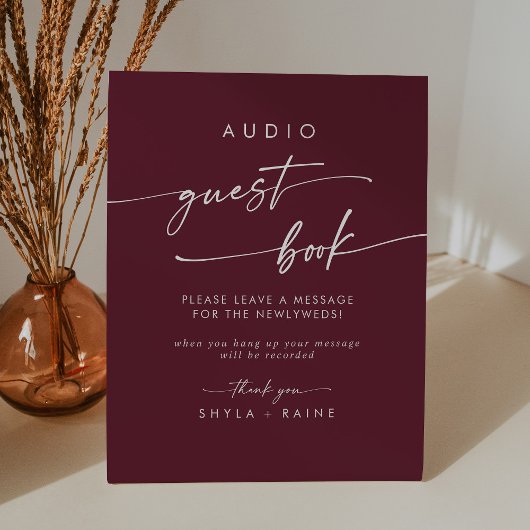 Boho Chic Bourgogne Red Audio Guestbook Wedding Reclamebord Met Voetstuk