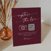 Boho Chic Bourgogne Red Capture de liefde bruiloft Reclamebord Met Voetstuk