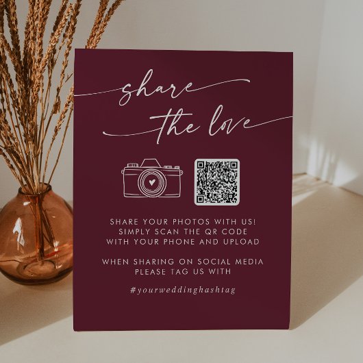 Boho Chic Bourgogne Red Deel de Liefde QR Code Reclamebord Met Voetstuk
