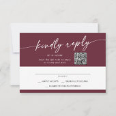 Boho Chic Bourgogne Red Mail In en QR Code RSVP Kaartje (Voorkant)