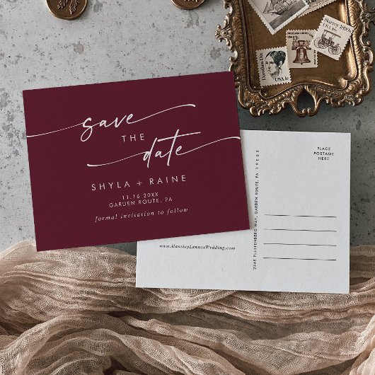 Boho Chic Bourgogne Rode Bruiloft Save the Date Uitnodiging Briefkaart