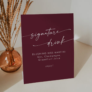 Boho Chic Bourgogne Rode bruiloft Signature Drink Reclamebord Met Voetstuk