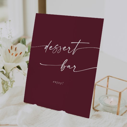 Boho Chic Bourgogne Rode Dessert Bar Trouwen Reclamebord Met Voetstuk