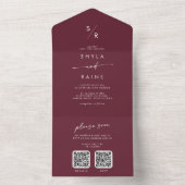 Boho Chic Bourgogne Rode Dubbele QR Code Bruiloft All In One Uitnodiging (Binnen)