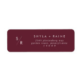 Boho Chic Bourgogne Rode Monogram Adresetiketten Etiket (Voorkant)