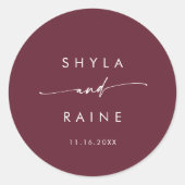 Boho Chic Bourgogne Rode Namen Envelop Seals Ronde Sticker (Voorkant)