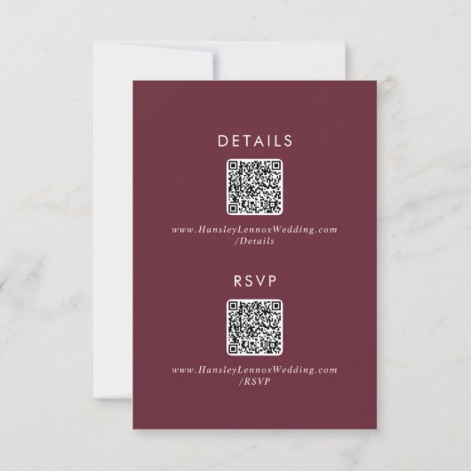 Boho Chic Bourgogne Rode QR Code Details RSVP Kaartje (Achterkant)