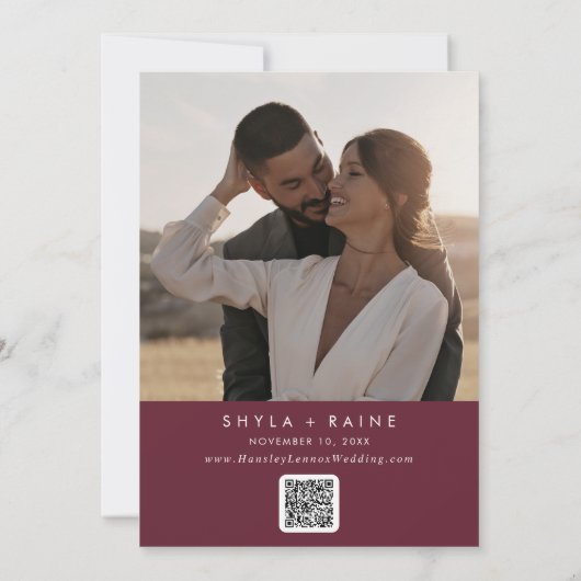 Boho Chic Bourgogne Rode QR Code Fotokalender Save The Date (Achterkant)