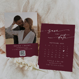 Boho Chic Bourgogne Rode QR Code Fotokalender Save The Date