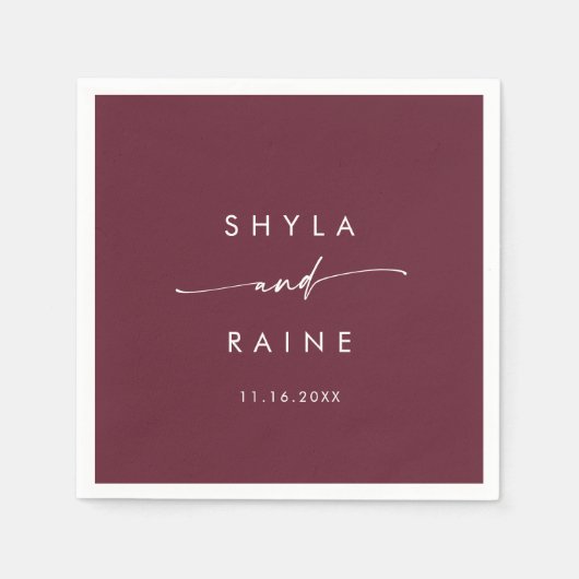 Boho Chic Bourgogne Rood Monogram Bruiloft servett Servet (Voorkant)