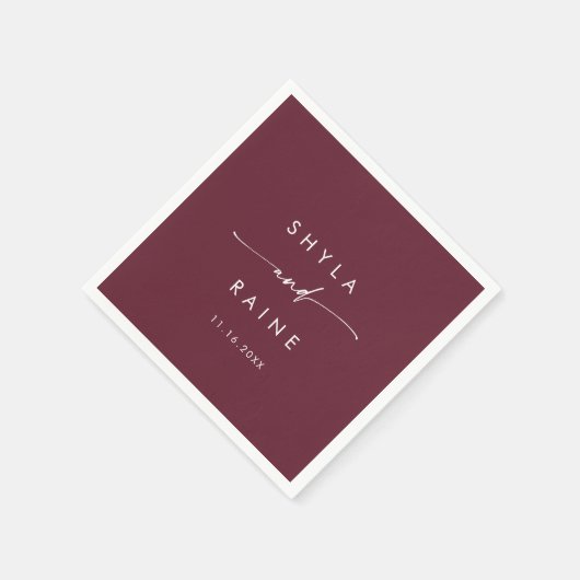 Boho Chic Bourgogne Rood Monogram Bruiloft servett Servet (Hoek)