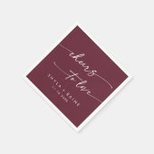 Boho Chic Bourgogne Rood Proost op Liefde Bruiloft Servet (Hoek)