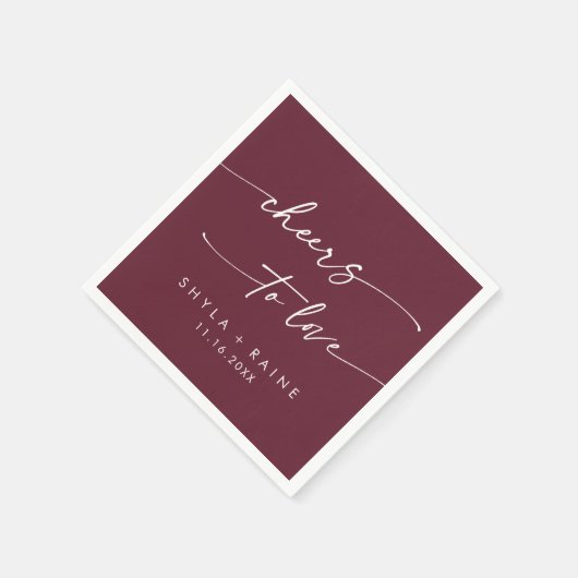 Boho Chic Bourgogne Rood Proost op Liefde Bruiloft Servet (Hoek)