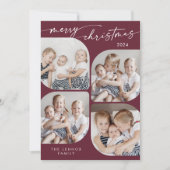 Boho Chic Bourgondië Familie Multi Foto Kerstmis Feestdagenkaart (Voorkant)