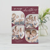 Boho Chic Bourgondië Familie Multi Foto Kerstmis Feestdagenkaart (Staand voorkant)