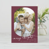 Boho Chic Bourgondië Merry Bright Foto Kerstmis Feestdagenkaart (Staand voorkant)