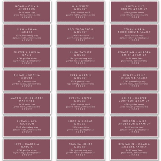 Boho Chic Bourgondië Rode Gast Adresetiketten Sticker (Voorkant)