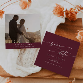 Boho Chic Bourgondië Rode Plein Foto Terug Save The Date