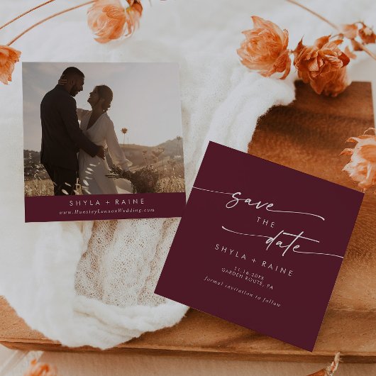 Boho Chic Bourgondië Rode Plein Foto Terug Save The Date