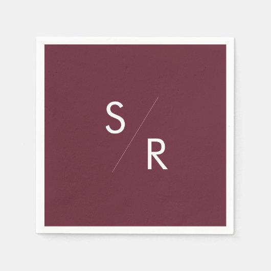 Boho Chic Bourgondische rode monogram servetten (Voorkant)