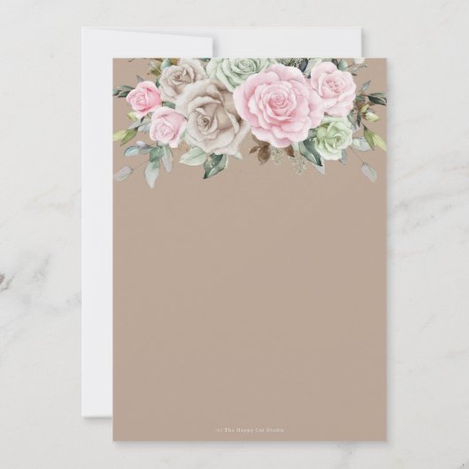 Boho Chic Brown Pink Sage Green Floral Wedding Kaart (Achterkant)