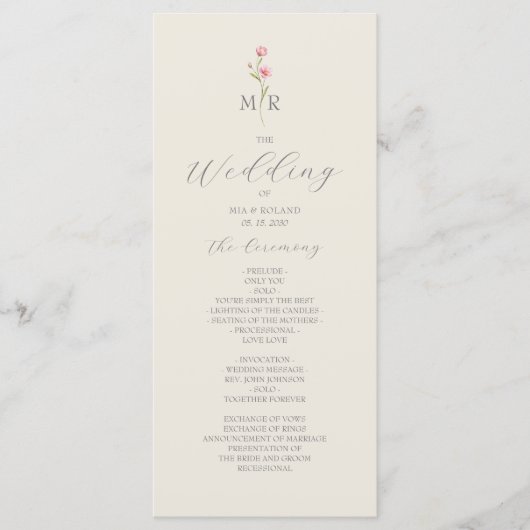 Boho Chic Bruidsprogramma met Wilde Bloemen Programmakaart (Voorkant)