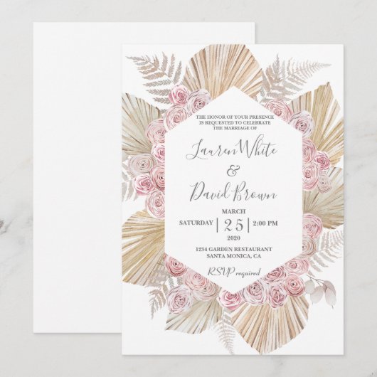 Boho chic bruiloft kaart (Voorkant / Achterkant)