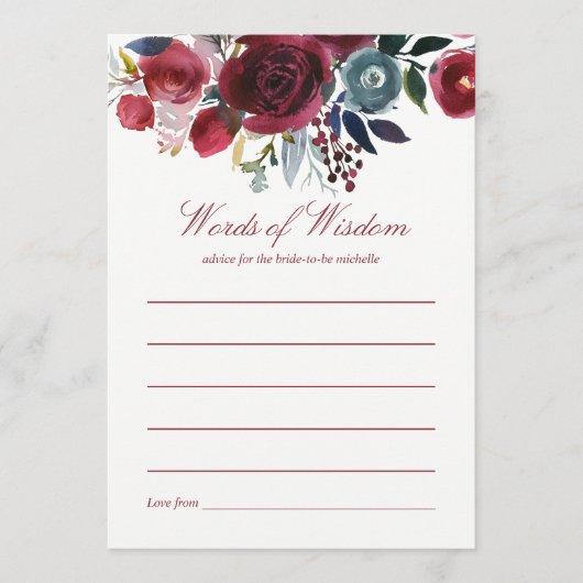 Boho Chic Burgundy and Navy Autumn Fall Wedding Advieskaart (Voorkant)