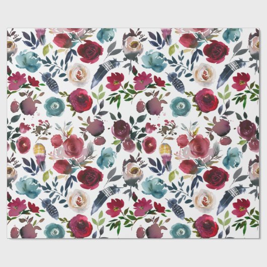 Boho Chic Burgundy and Navy Autumn Fall Wedding Cadeaupapier (Vlak)