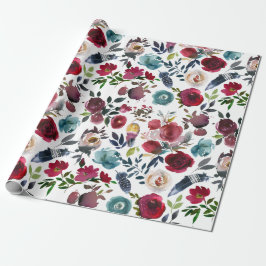 Boho Chic Burgundy and Navy Autumn Fall Wedding Cadeaupapier