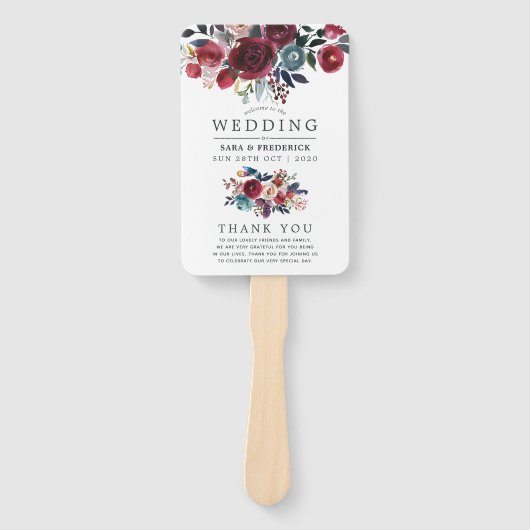 Boho Chic Burgundy and Navy Autumn Fall Wedding Handwaaier (Voorkant)
