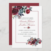 Boho Chic Burgundy and Navy Autumn Fall Wedding Kaart (Voorkant / Achterkant)