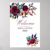 Boho Chic Burgundy and Navy Autumn Fall Wedding Poster (Voorkant)
