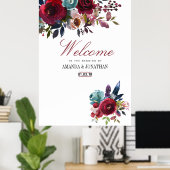 Boho Chic Burgundy and Navy Autumn Fall Wedding Poster (Thuiskantoor)