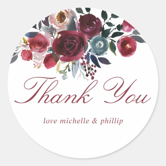 Boho Chic Burgundy and Navy Autumn Fall Wedding Ronde Sticker (Voorkant)