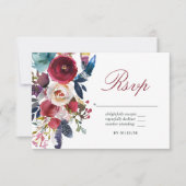 Boho Chic Burgundy and Navy Autumn Fall Wedding RSVP Kaartje (Voorkant)
