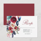 Boho Chic Burgundy and Navy Autumn Fall Wedding RSVP Kaartje (Voorkant / Achterkant)