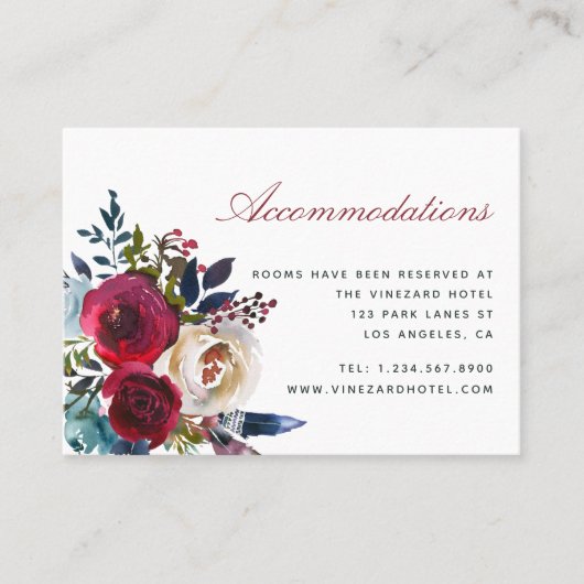 Boho Chic Burgundy and Navy Autumn Fall Wedding Visitekaartje (Voorkant)