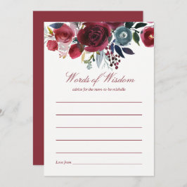 Boho Chic burgundy and navy Baby shower Advice Kaart