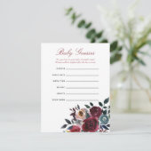 Boho chic burgundy and navy Baby shower Guessing Kaart (Staand voorkant)