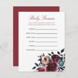 Boho chic burgundy and navy Baby shower Guessing Kaart