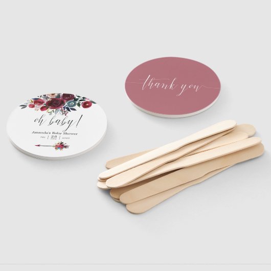 Boho Chic burgundy and navy floral Baby shower Handwaaier (Niet-gemonteerd)