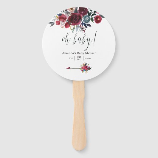 Boho Chic burgundy and navy floral Baby shower Handwaaier (Voorkant)