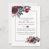 Boho Chic burgundy and navy floral Baby shower Kaart (Voorkant)