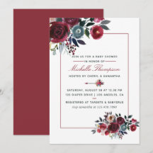 Boho Chic burgundy and navy floral Baby shower
