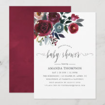 Boho Chic Burgundy and Navy floral Baby shower